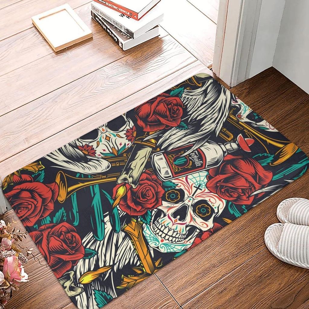 Skeleton Gothic Style Bathroom Non Slip Floor Mat Foyer Entrance Mat Rugs Kitchen Front Door Non Slip Area Foot Mats