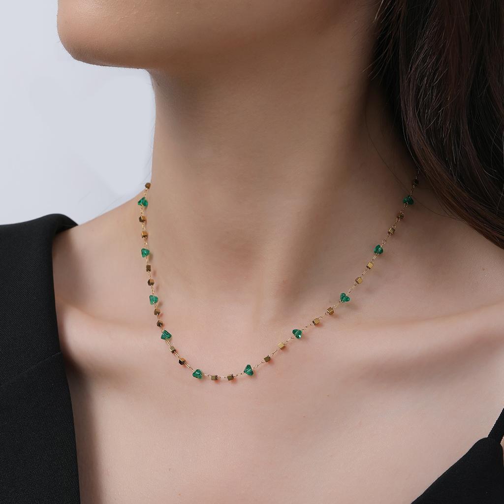 Crystal Clip Square Chain Titanium Steel Necklace Women's Premium Clavicle Chain