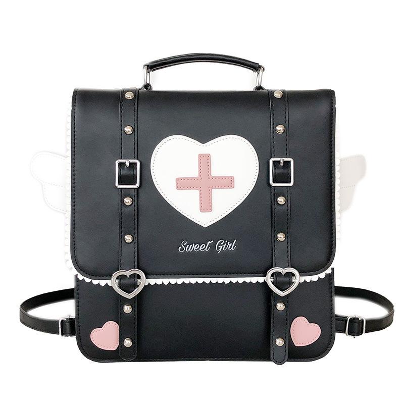 Lolita Wing Heart Cross Backpack Ladies JK Ita Bags Transparen DIY Display Shoulder Bag Students Outdoor Bookbag Travel Knapsack