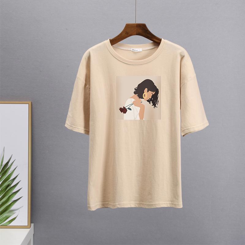 

Hirsionsan Эстетическая футболка с мультяшным принтом женская летняя свободная повседневная одежда женские элегантные футболки в стиле Харадзюку с графическим принтом хлопковые женские топы XXL хаки