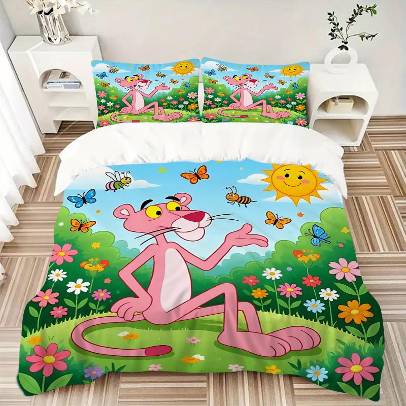3-teiliges Pink Panther Blumen-Bettwäscheset - Wohnaccessoires für Schlafzimmer, Gästezimmer, Wohnzimmer & Hotel - Perfektes Geschenk für Fans, Reisende, Da