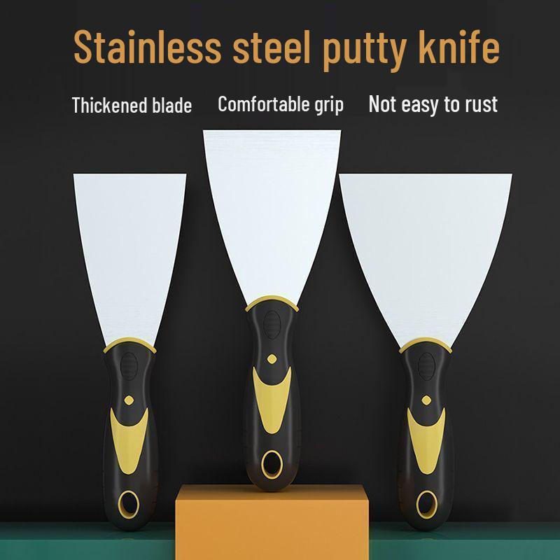 Set of 2 Stainless Steel Putty Knives: Thick, Integrated Design for Effective Household Cleaning.