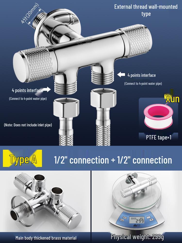 All-Copper Dual-Control Angle Valve Splitter for Toilet and Washing Machine
