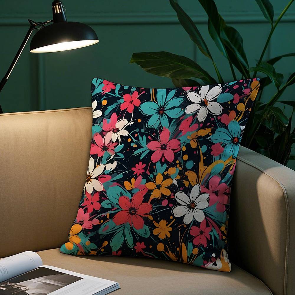 Colorful Flowers Pillow Case Plush Fabric Soft Pillowcase Double Sided Print Sofa Cushion Cover Throw