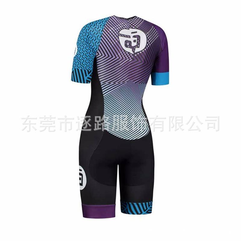 Womens Triathlon Cycling Suit Short Sleeve Compression Top Purple Blue Color Block Sports