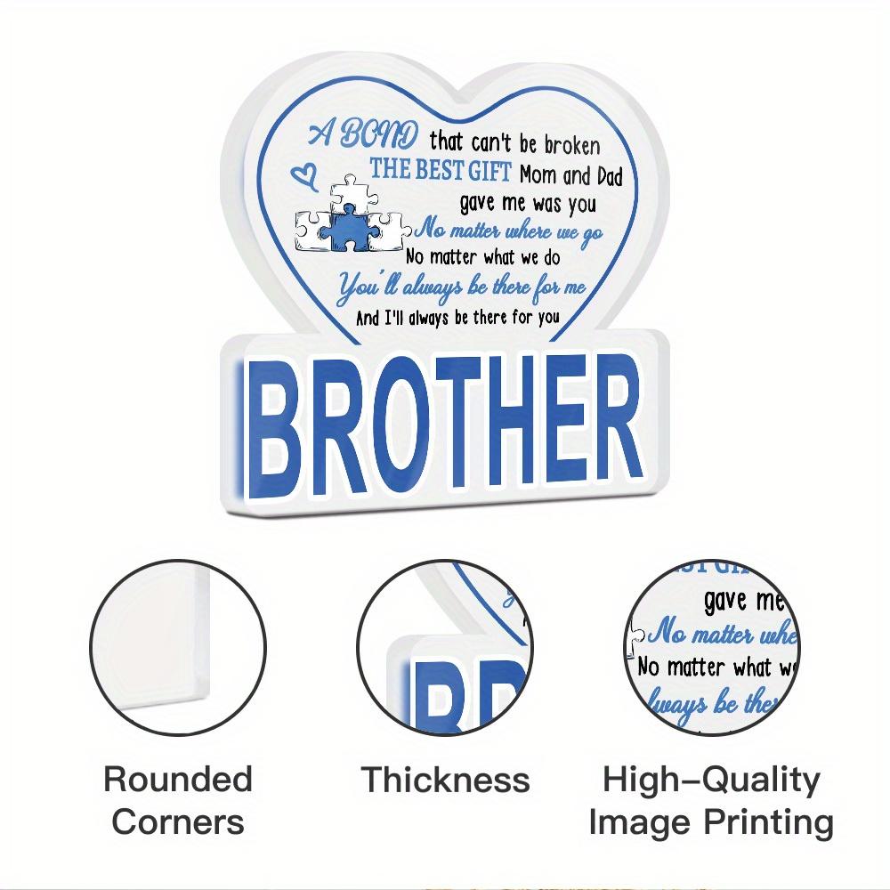 1pc Contemporary Acrylic Sign 'Brother' Table Decor - Heart-Shaped 2D Flat Design with Blue & White Text, Farmhouse Living Room Desktop Decoration