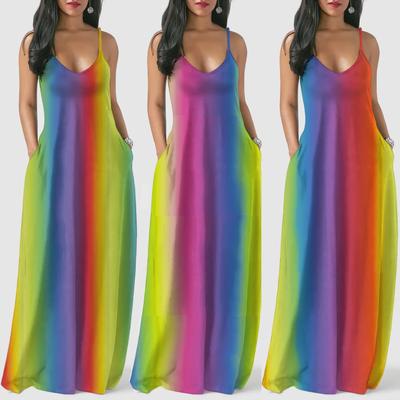 2018 Γυναικείο Μακρύ Μποέμ Φόρεμα Tie-dye Ουράνιου Τόξου
