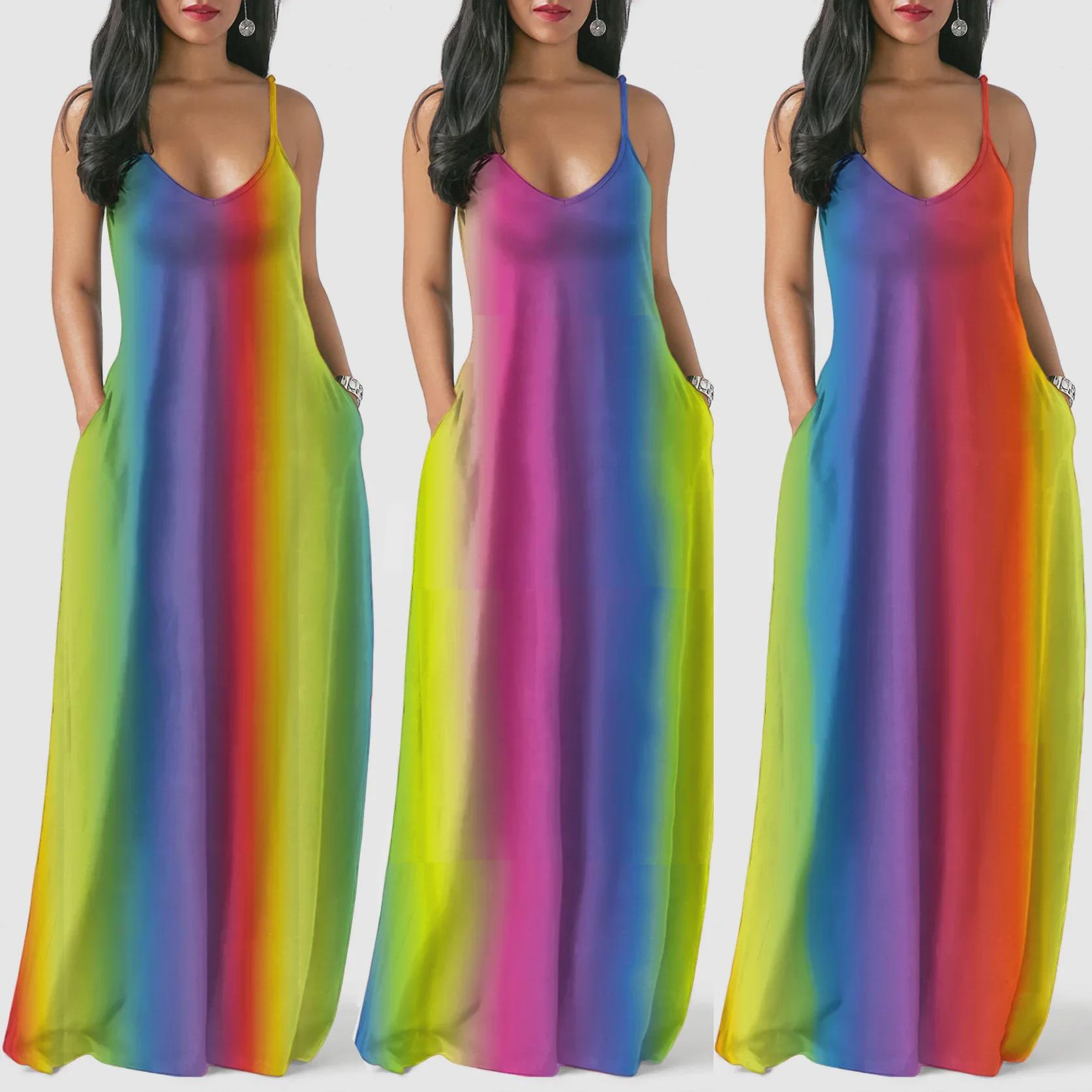 

2018 Women s Rainbow Tie-dye Bohemian Maxi Dress XXL червоний/фіолетовий