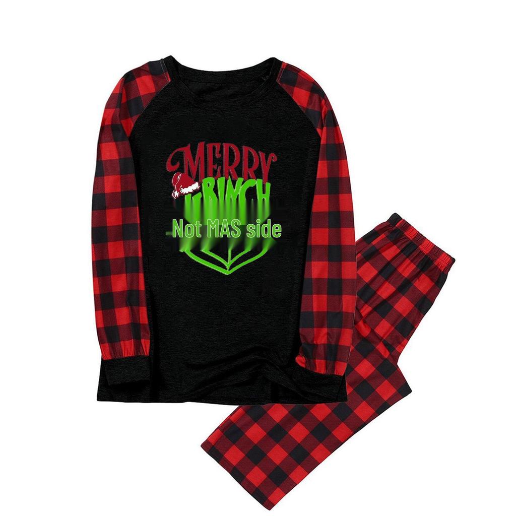 European & American Christmas Homewear Set with Plaid Pants - 2-Piece Outfit