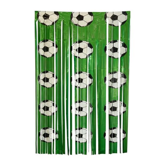 Futbol Partisi Folyo Püsküllü Perde Dekorasyonu 3,28 x 6,56 Ft Yeşil Beyaz Sim Saçaklı Arka Plan Banner Fotoğraf Kabini Aksesuarları Spor Temalı Parti İçin