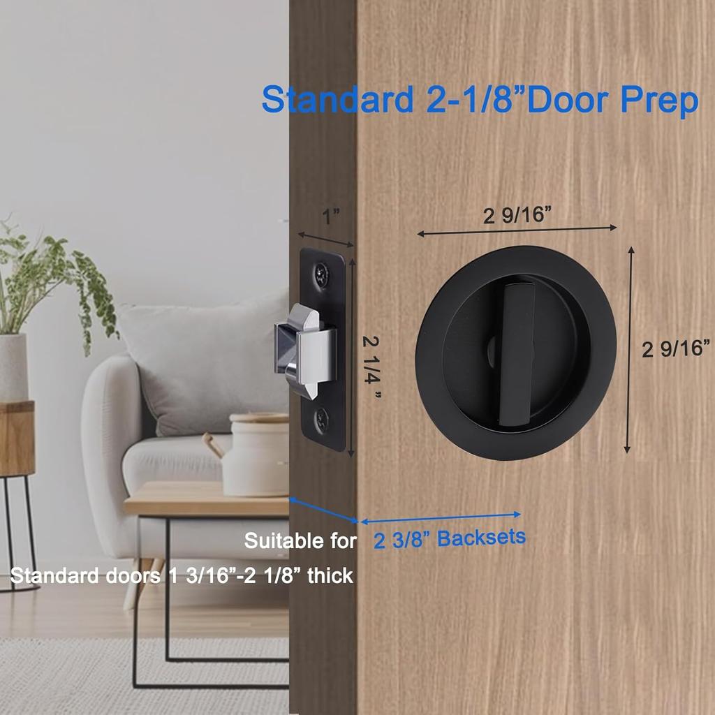 Dontay Schiebetür-Durchgangsschloss, Doppelseitige Drehung, Privatsphäre (Bett/Bad) Riegel, Bündig, Großer Verriegelungshebel, Beschläge für 1 3/8” bis 2 3/16”