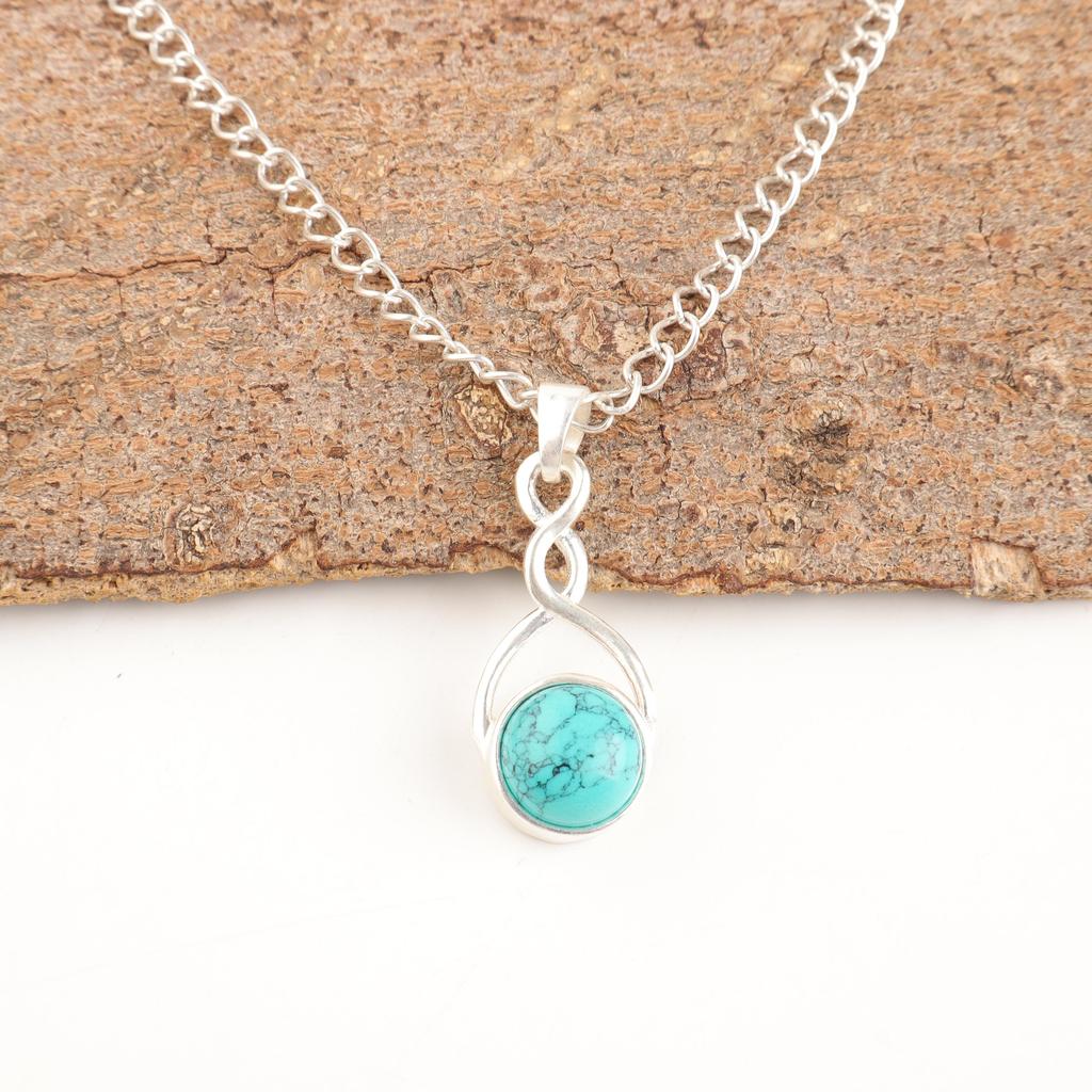 Blue Turquoise Handmade Gemstone Pendant , 925 Solid Sterling Silver Bohemian Jewelry Necklace, Attractive Silver Pendant Gift For Wife