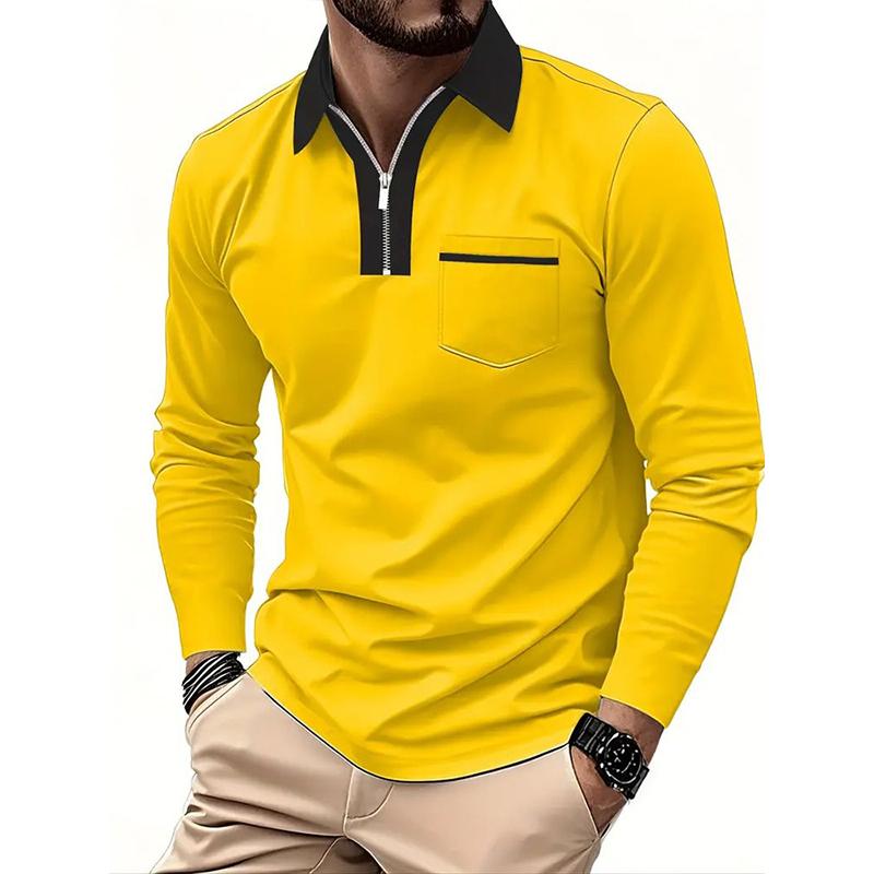 Men's POLO Autumn and Winter Men's Long Sleeved T-shirt with Lapel Fashionable Slim Fit Men's Color Blocked T-shirt