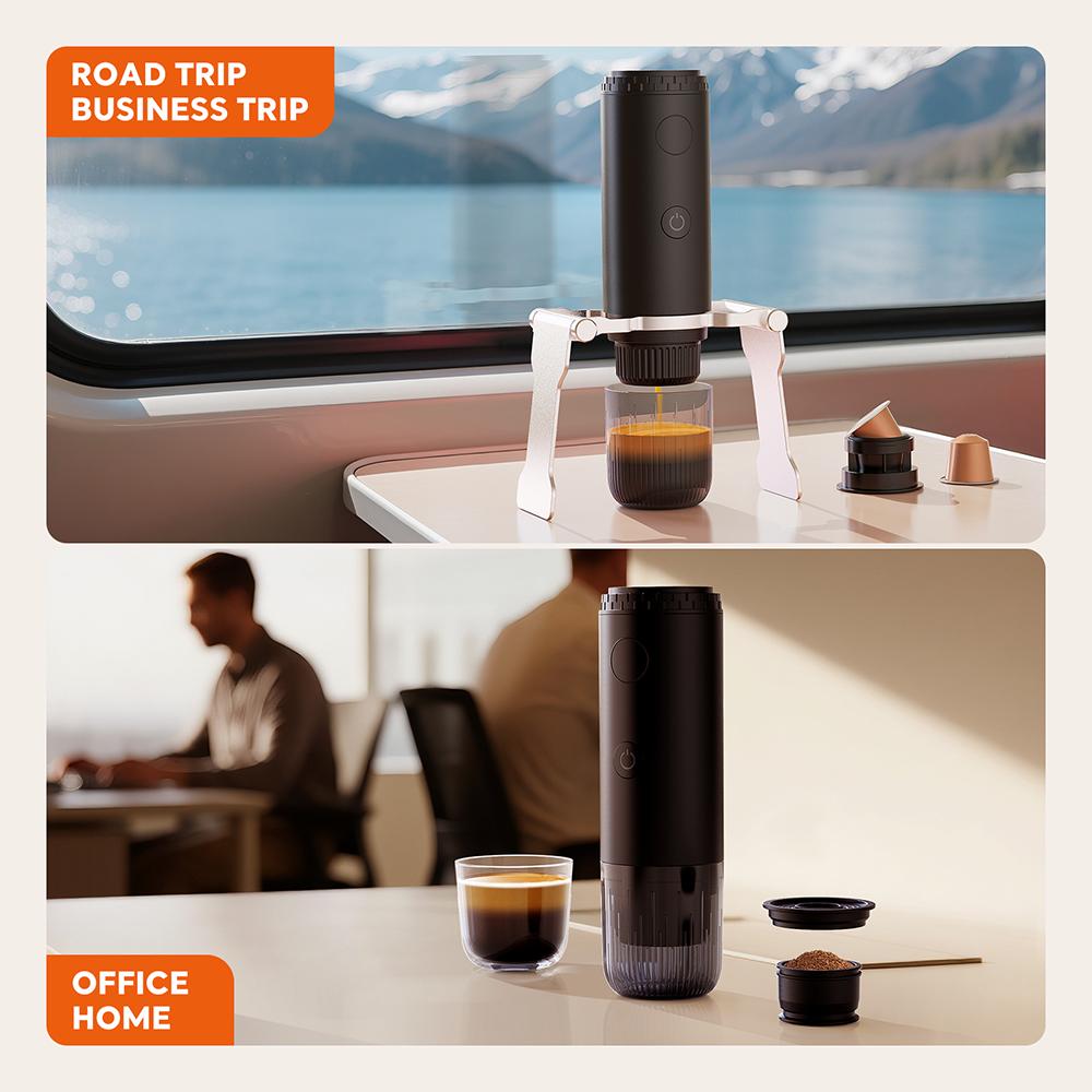 [i Cafilas][2604] Wireless Electric Portable Electric Espresso Machine Travel Coffee Maker for Camping Car Self-Heating With Ground Coffee & Capsule