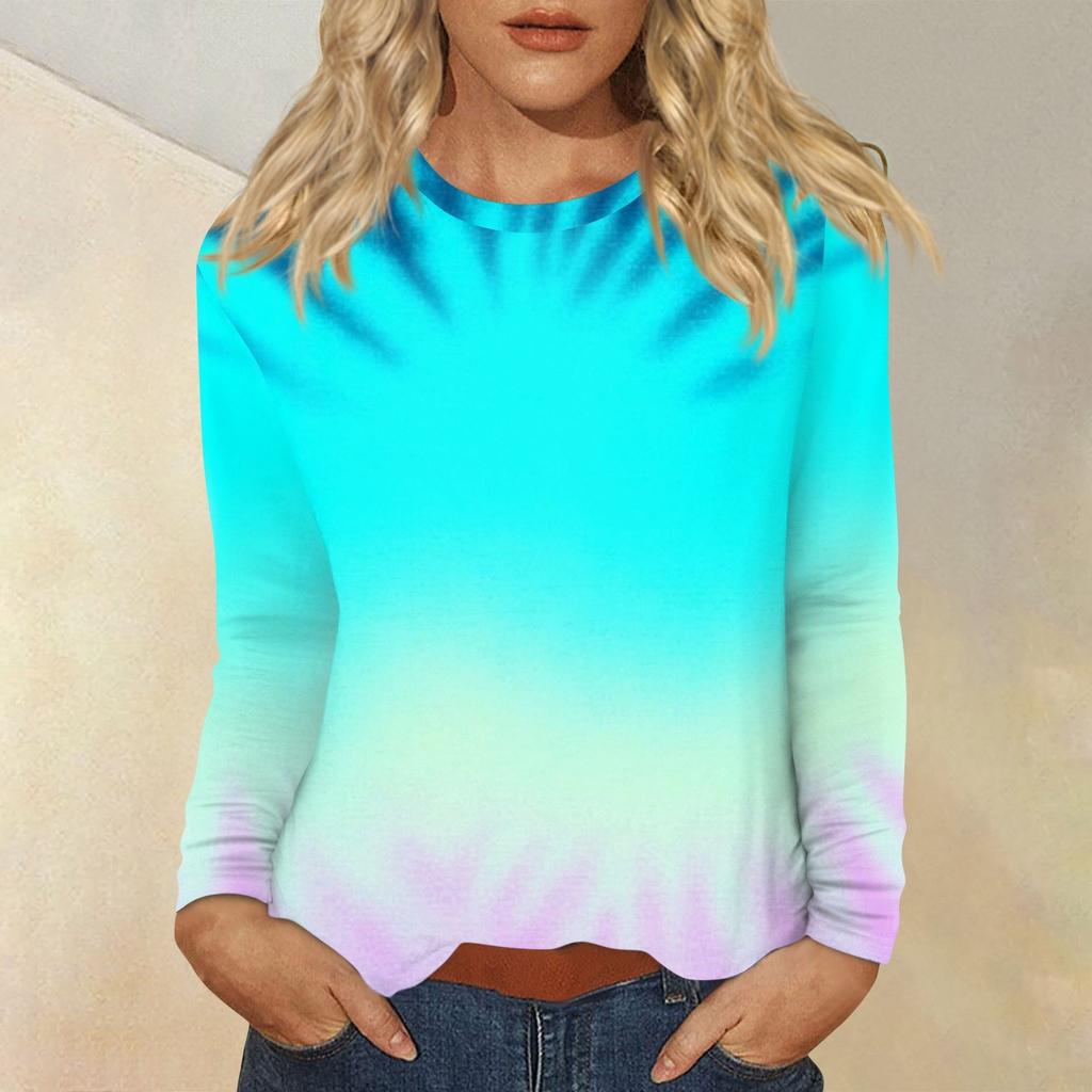 Top de damă casual de zi cu zi, cu mânecă lungă, imprimat, cu gât rotund