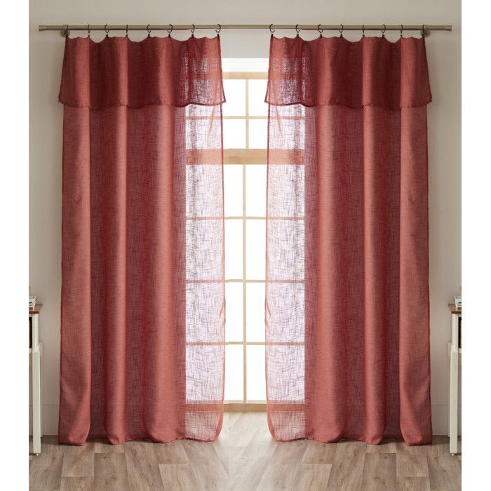 Lot de 2 voilages ajustables + 8 anneaux pince 140 x 270 cm Polyester effet lin "Nia" Le fil d'Ariane - 2x140x270 - Terracotta