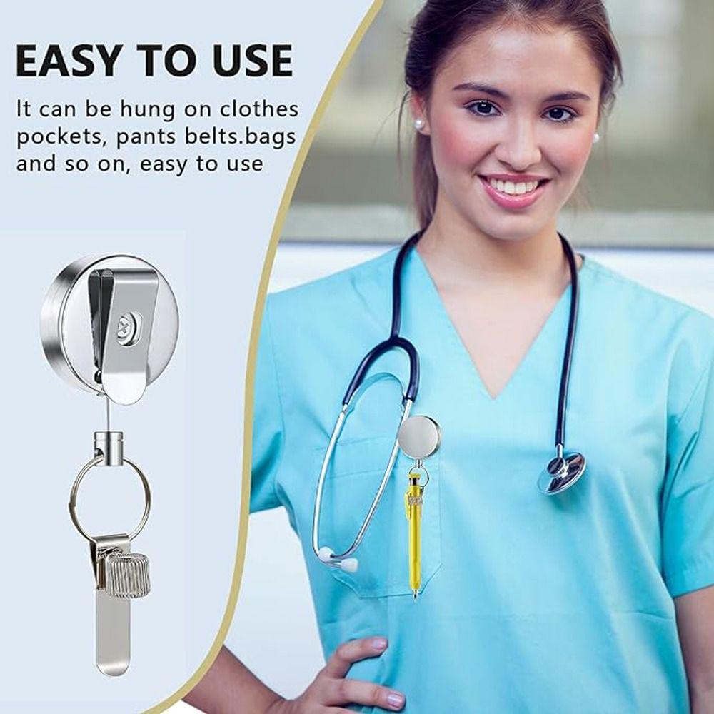 Belt Clip Retractable Pen Clip Badge Reels Pen Lanyard Pull Pen Holder Nurses Doctor
