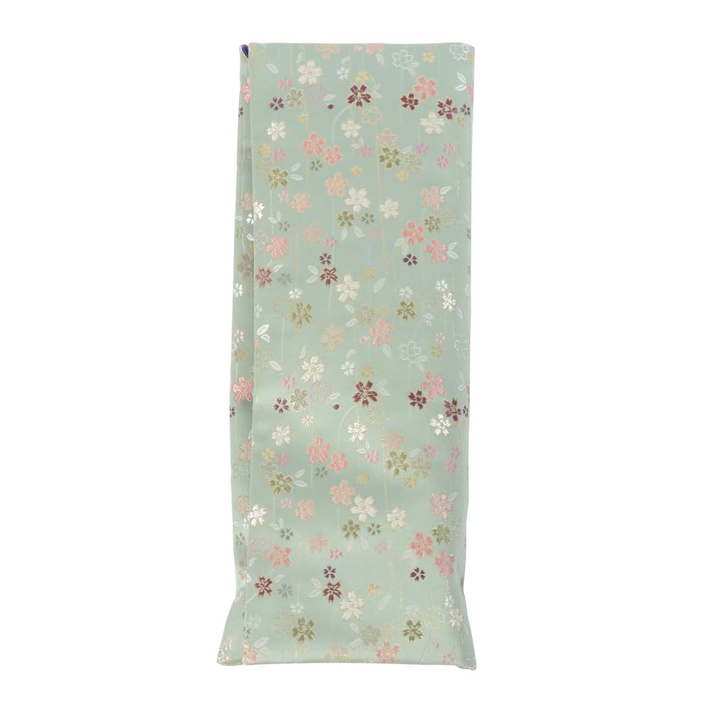 Portable Buddhist memorial tablet pouch with cherry blossom pattern (green)