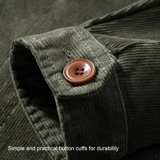 Bomberjakke Ensfarget Arbeidsklærstil Løs Nedbrettskrage Streetwear Vår Høst Menn Kordfløyel Overbekledning Cargo Kåpe for Daglig Bruk