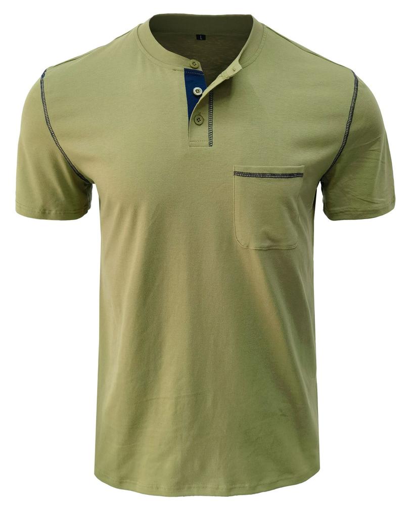 Men's Solid Short Sleeve Henley Shirts Casual Basic Tops Summer Button Sports T-Shirts With Pocket Male Athletic Workout Moisture Wicking Tee Shirts