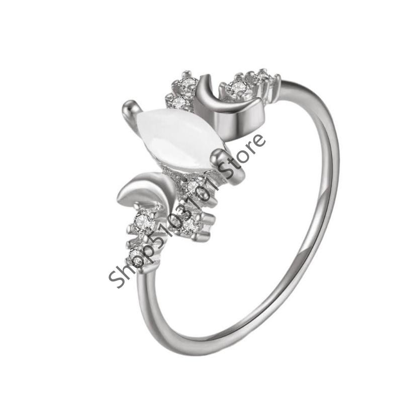 

Female Fashion Small Moon Ring White Opal Oval Stone Engagement Rings Rose Gold Silver Color Wedding Jewelry For Women 10 срібний