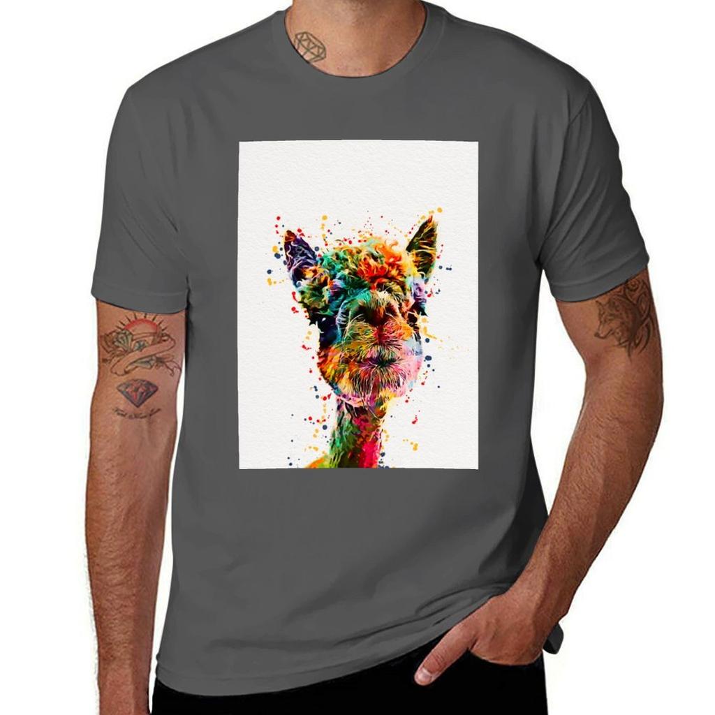 Llama Watercolor Art Work Alpaca TShirt Large Size Casual Short Sleeve Top