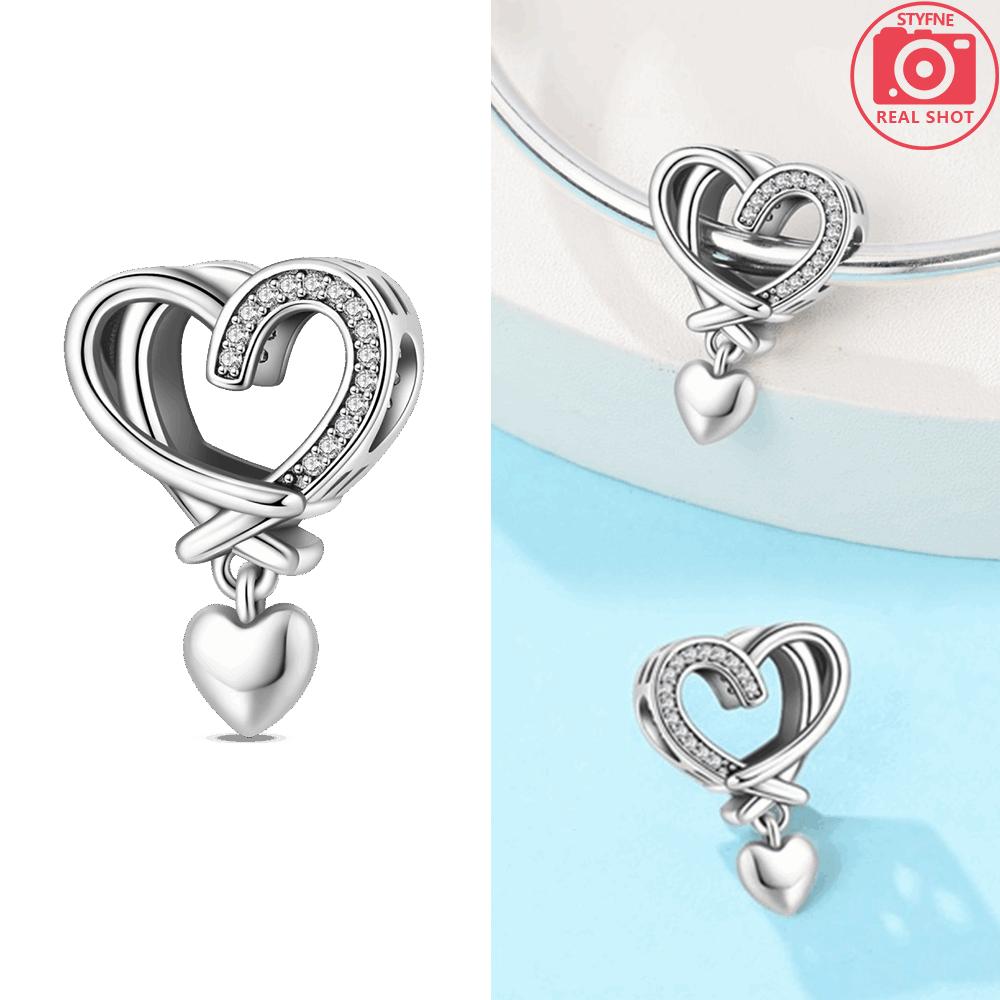 Original Copper Love Heart Hollow Bead Heart Knot Charm Infinite Good Luck Pendant Bead Fit Bracelet Diy Jewelry Gift Making