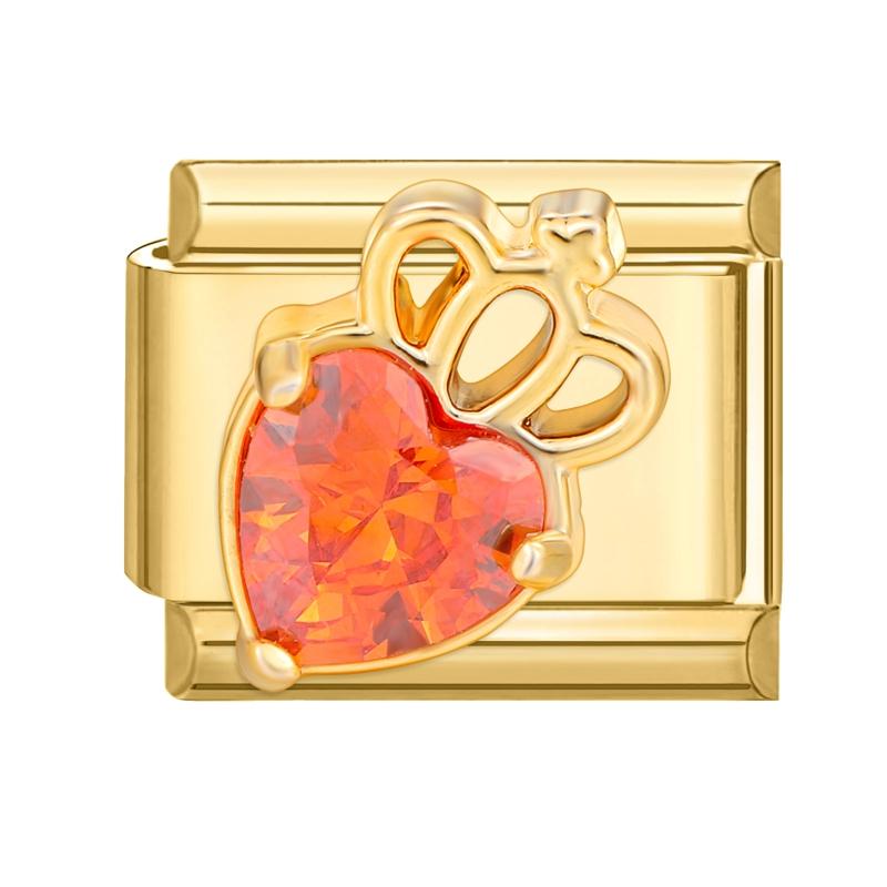 Gold Color Zircon Butterfly Heart Corn Cherry Bow Knot Italian Charm Links Fit 9mm Stainless Steel Bracelet Women DIY Making