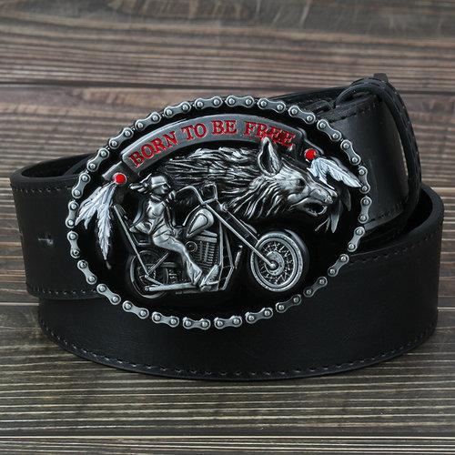 Motorrad und Wolf Schnalle Mode Dekorative Gürtel für Mann Westlicher Stil
