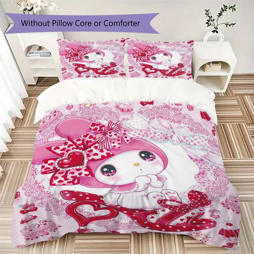 Cute Pink Melody Cartoon Bedding Without Core 1 Duvet Cover 2 Pillowcase Without Core Soft And Comfortable Bedding Set