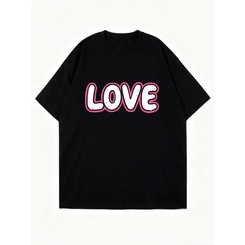 Women's Short-Sleeve T-Shirt with Pink Border 3D "LOVE" Letter Print