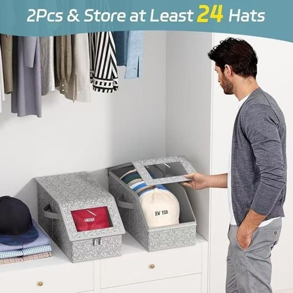 Gifts Zippered Hat Storage Box Foldable Large Capacity Baseball Cap Storage Box with Window Hat Storage Containers