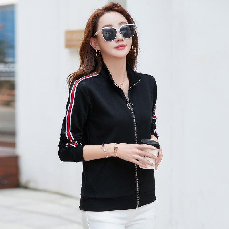 

Новая осенне-зимняя полуводолазка с застежкой-молнией и длинными рукавами для женщин, свободная повседневная толстовка для среднего возраста, бейсбольная форма XXXL чёрный