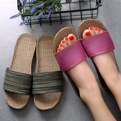Linen Slippers For Female Summer Home Indoor Lovers Anti-Skid Thick Floor Shoe For Male Summer Home Cotton And Linen Sandals