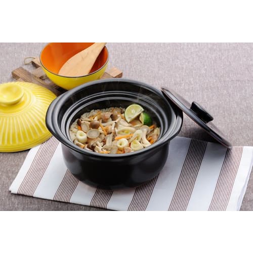 Banko Ware Ginpo Pottery Chrysanthemum Design Rice Pot (3-cup Capacity, Candy Glaze)