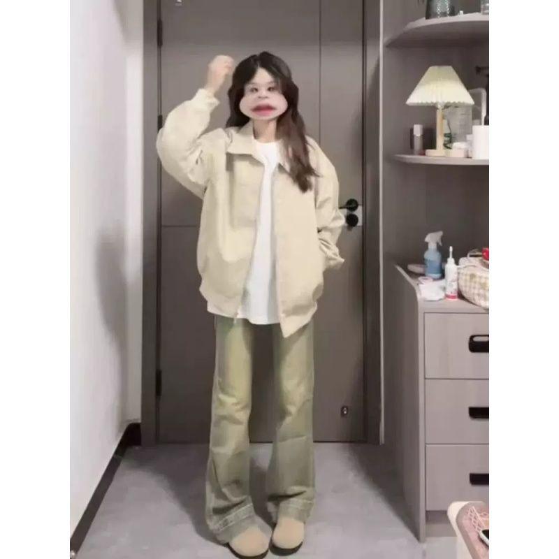 Womens Turn-down Collar Jacket Solid Color Loose Fit Long Sleeve Casual Outerwear