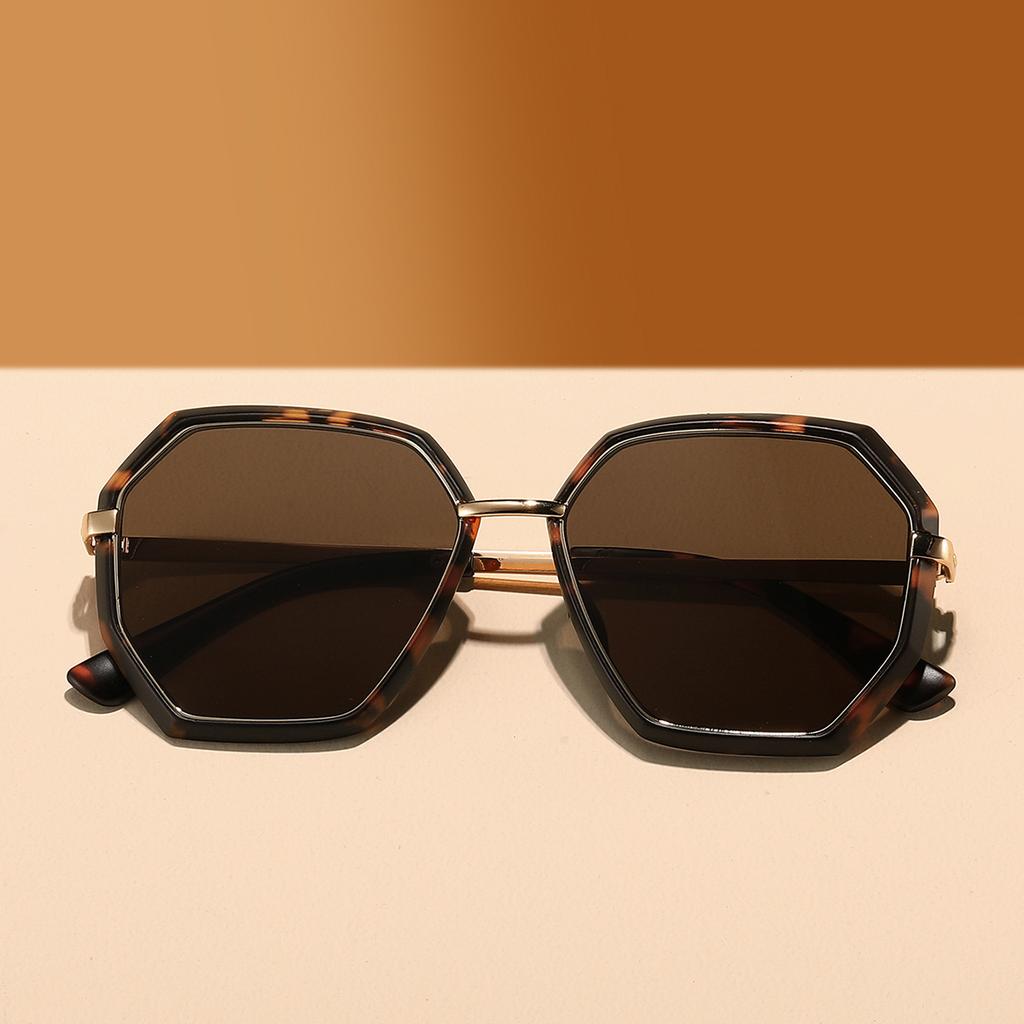 1Pc French Retro Octagonal Tortoiseshell Women's Sunglasses with High-End Metal Temples, Trendy, Vacation-Friendly, Uv Protectio