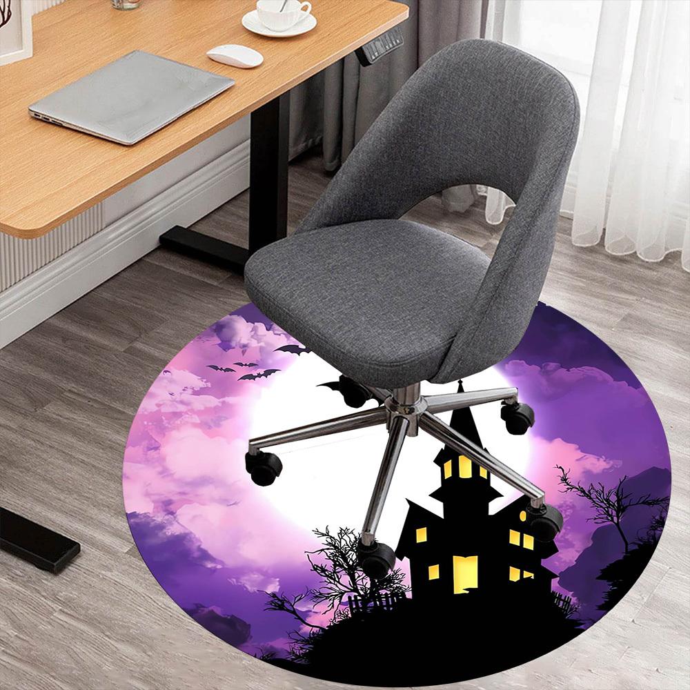 1pc Haunted HouseFull Moon Round Chair mat Area Rug - Non-Slip, Floor Mat for Office, Bedroom, home decor Christmas Gift p0811446