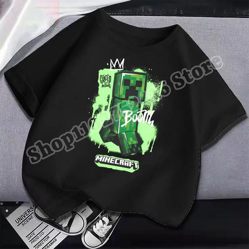 Miner Crafted Child Round Neck Cotton T-Shirt Game Themed Print Short Sleeve Top Casual Tees for Boys Summer Clothing Kids Gifts