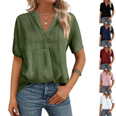 Ladies Casual Fashion V-Neck Short Sleeve Top