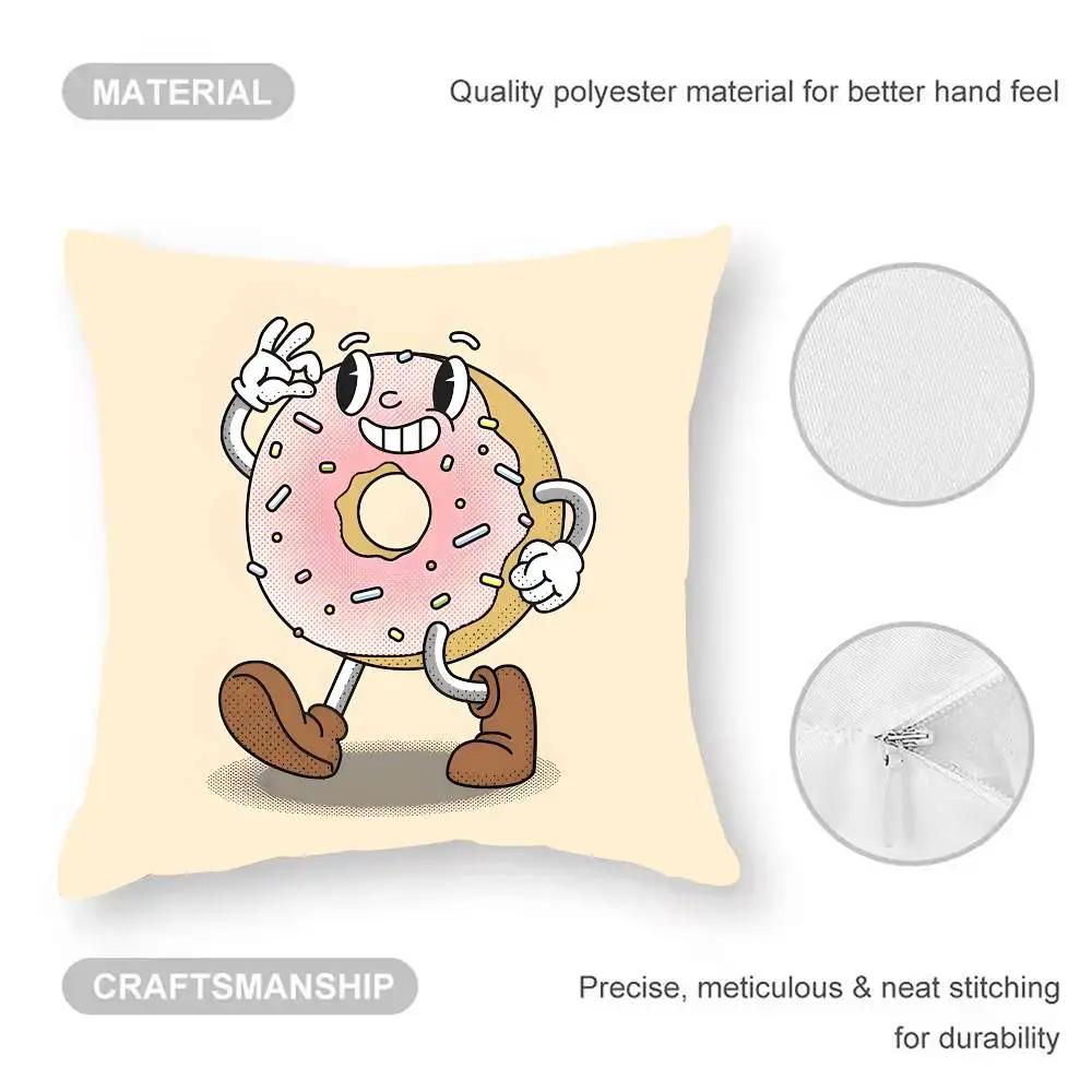 Cartoon D-Donuts Pillow Case  Anti-dustmite Pillowcase Invisible Zipper Silky Short Plush Sofa Cushion Cover
