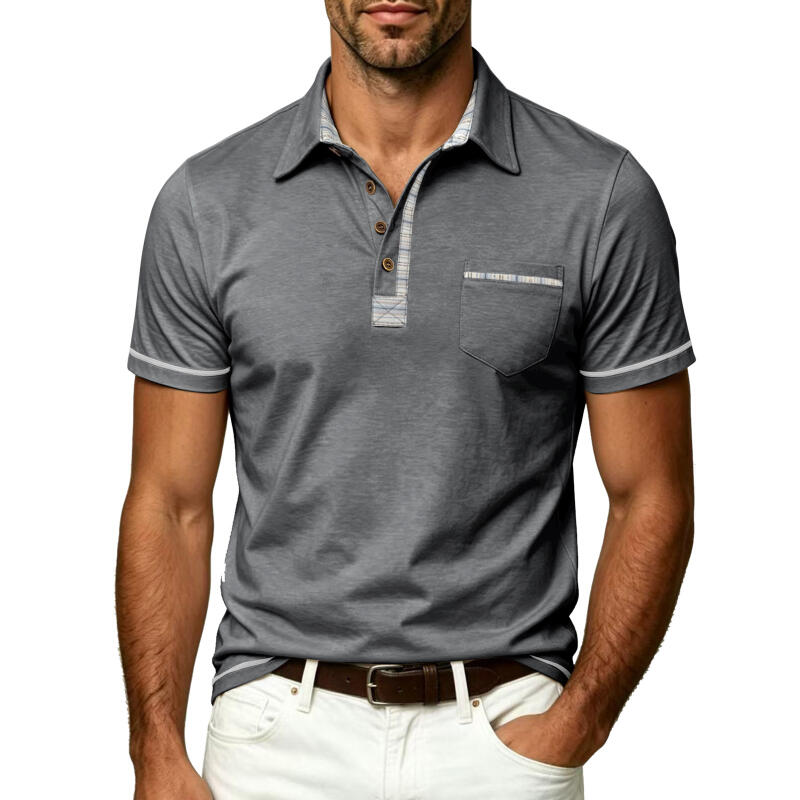 Men's Short Sleeve Polo Shirt Solid Color Casual Tops Breathable Business T-Shirt for Summer