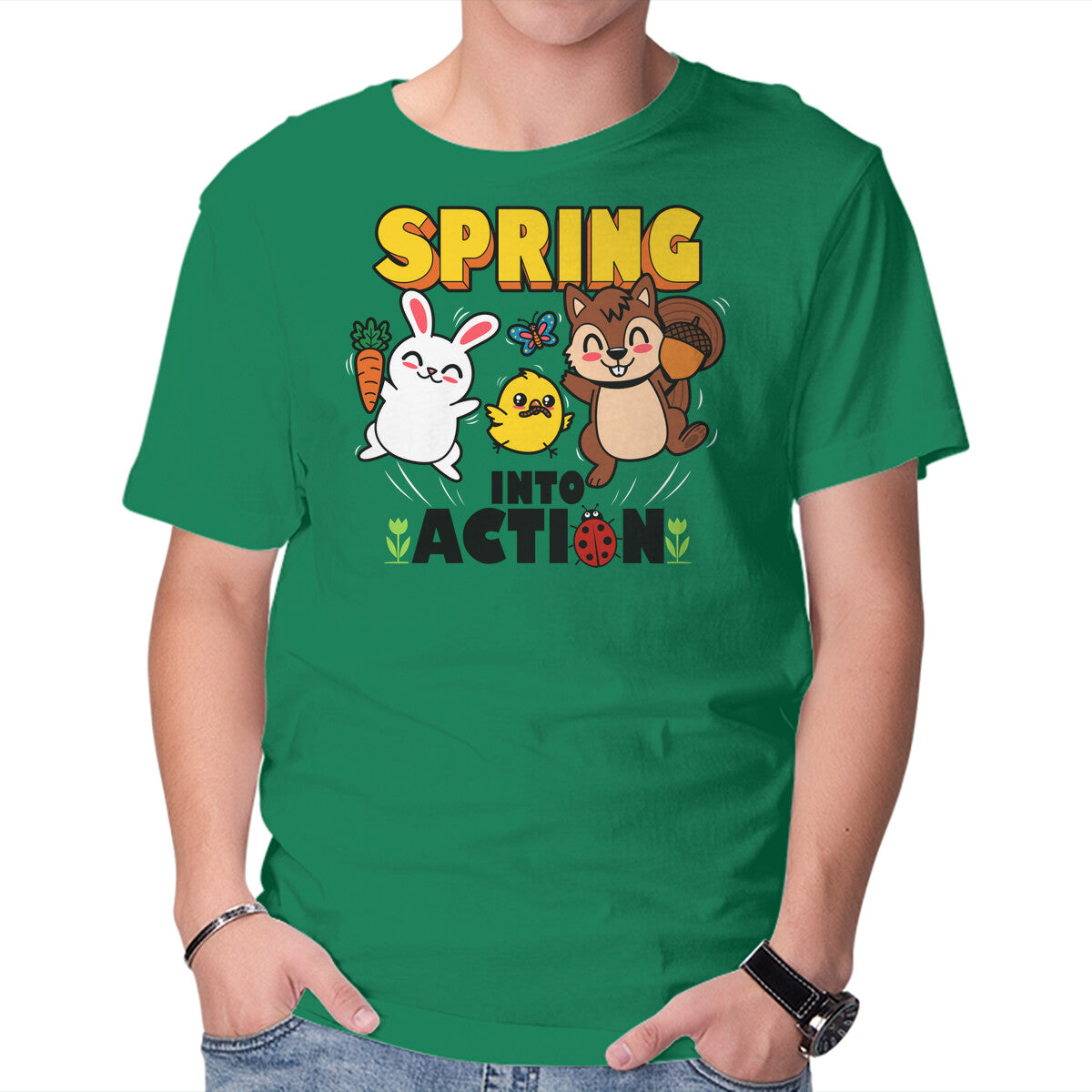Unisex Crew Neck T-Shirt Spring Into Action Graphic Short Sleeve Casual Tee XXXXL