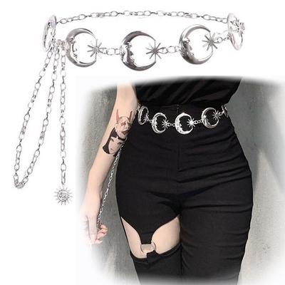 Metall Vintage Hip Hop Stil Punk Hüftkette Mond Stern Hüftgürtel Damen Gürtel Kleid EMA
