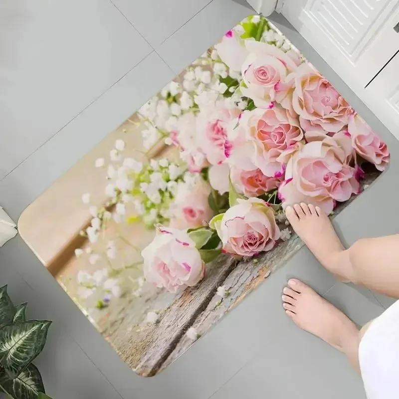 Golden Red Rose Print Home Decor Carpet Washable Floor Mat for Living Room Bedroom Kitchen Non Slip Sofa Coffee Table Area Rug