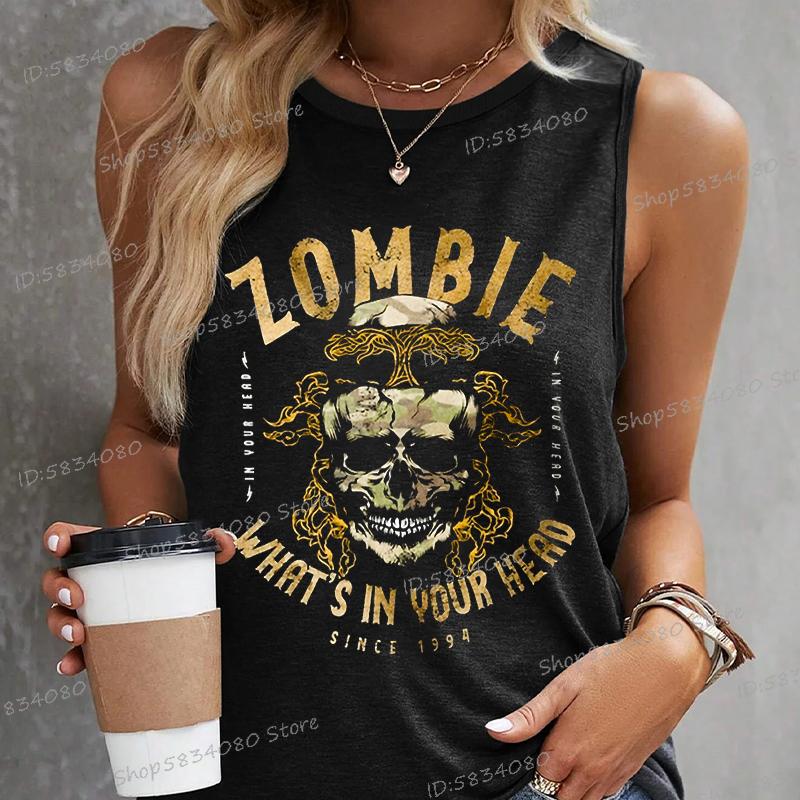 New Retro Music Song Lyrics Print Women s Tank Tops Outdoor Street Fashion Skull Skeleton Vest Rock Band Sleeveless Tshirt XL