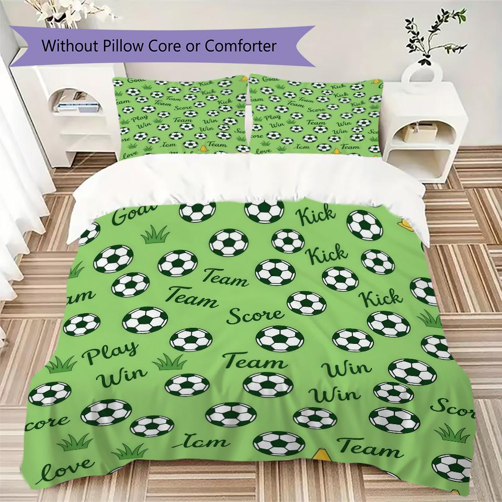 Green Field Soccer Pattern Bedding Uilt Set Uilt Cover Pillowcase Home Decoration Birthday Gift (1 * Duvet Cover + 2 * Pillowcase Without Core)