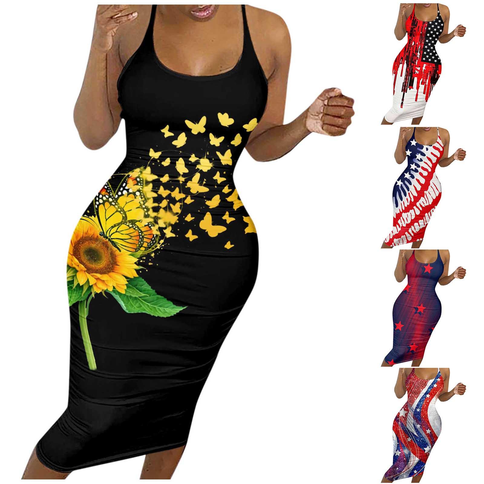 

(Куниде) Женское ажурное макси-платье с круглым вырезом и спиной Сексуальное платье с принтом Модное тонкое боди Платье с бедром Платье с принтом ко Дню независимости