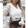 GMXIA Women's Fashion Casual Leisure Solid Color Print Long Sleeve Blouses & Shirts