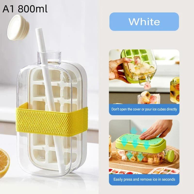 1Pcs Large Capacity Ice Cube Maker Water Bottle Silicone Tray 500/800Ml With Straw For Juice Cooling Stackable Ice Making Design